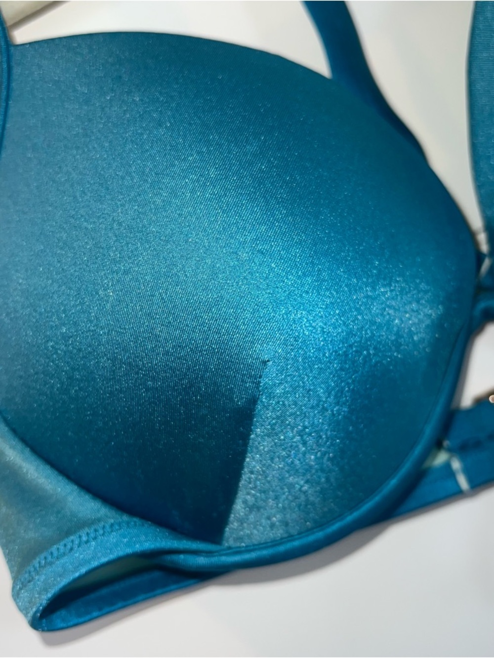 Victoria’s Secret Shine Strap Bombshell Push Up Swim Top 34D Teal Logo Bling GUC - Picture 3 of 9